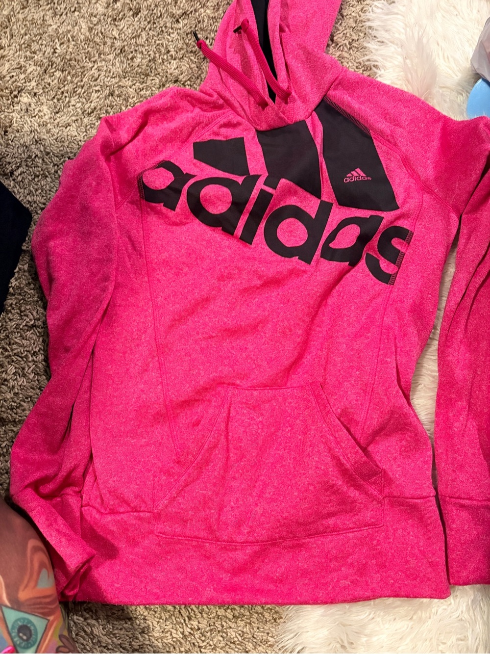 adidas Hot Pink Pullover Hoodie with Black Logo